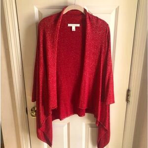 EUC, Large Emaline SPARKLY Red flyaway long light Cardigan. Metallic threading